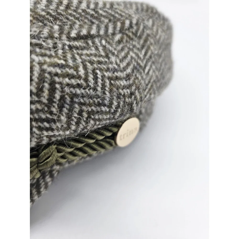 Trina Turk Womens Taylor Cap Tan Tweed Hat OS‎ Woven Twill Herringbone